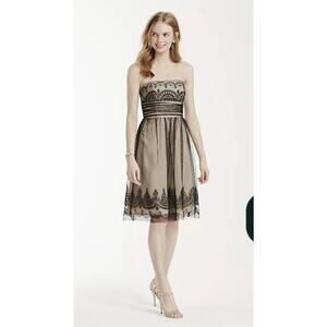 Davids Bridal Strapless Dress A-line Black and Ivory with Caviar Beading Sz 6